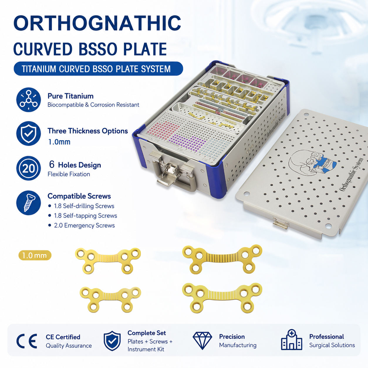 ODM Titanium Maxillofacial Implant Curved BSSO Plate for Mandibular Osteotomy and Orthognathic Surgery Fixation